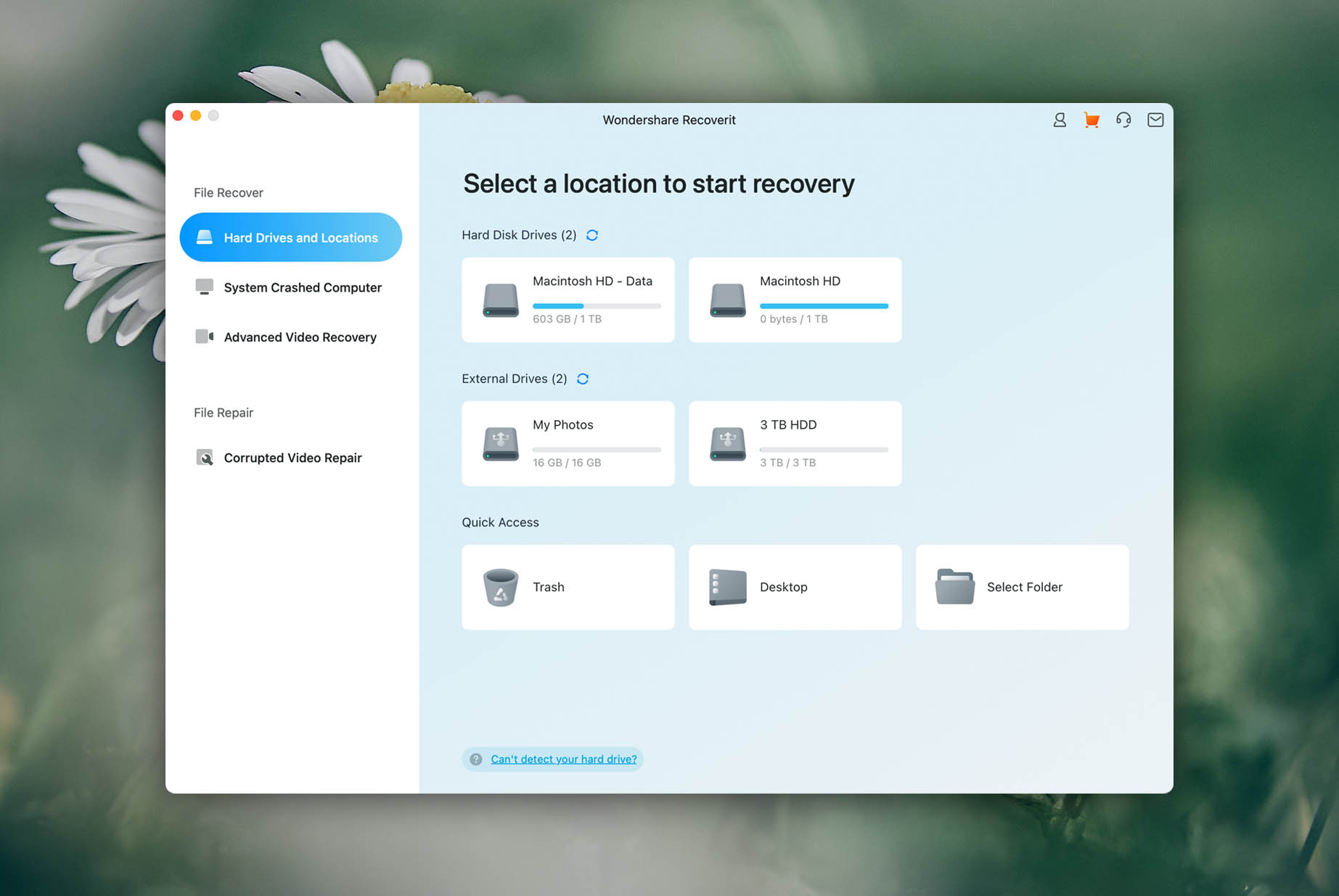 wondershare recoverit main window macos