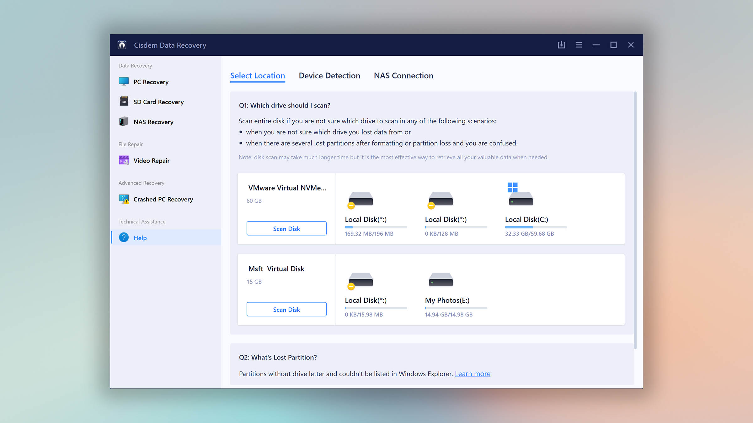 cisdem data recovery help module